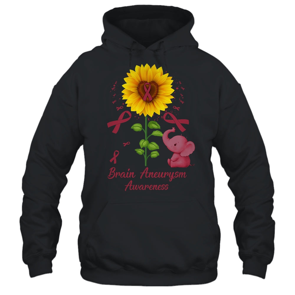 Elephant Burgundy Ribbon Brain Aneurysm Awareness Sunflower Shirt & Hoodie | teecentury