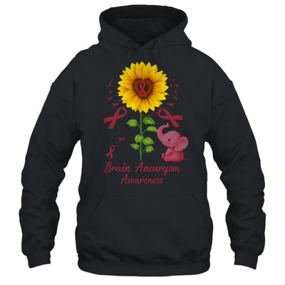 Elephant Burgundy Ribbon Brain Aneurysm Awareness Sunflower Shirt & Hoodie | teecentury