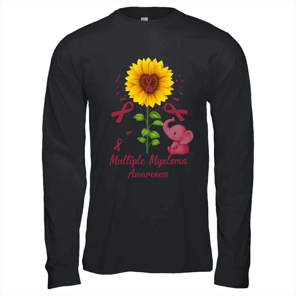 Elephant Burgundy Ribbon Multiple Myeloma Awareness Sunflower Shirt & Hoodie | teecentury