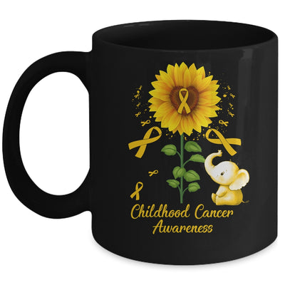 Elephant Gold Ribbon Childhood Cancer Awareness Sunflower Mug | teecentury