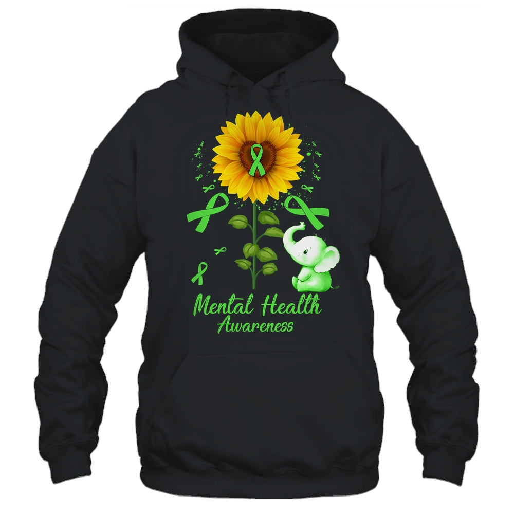 Elephant Green Ribbon Mental Health Awareness Sunflower Shirt & Hoodie | teecentury