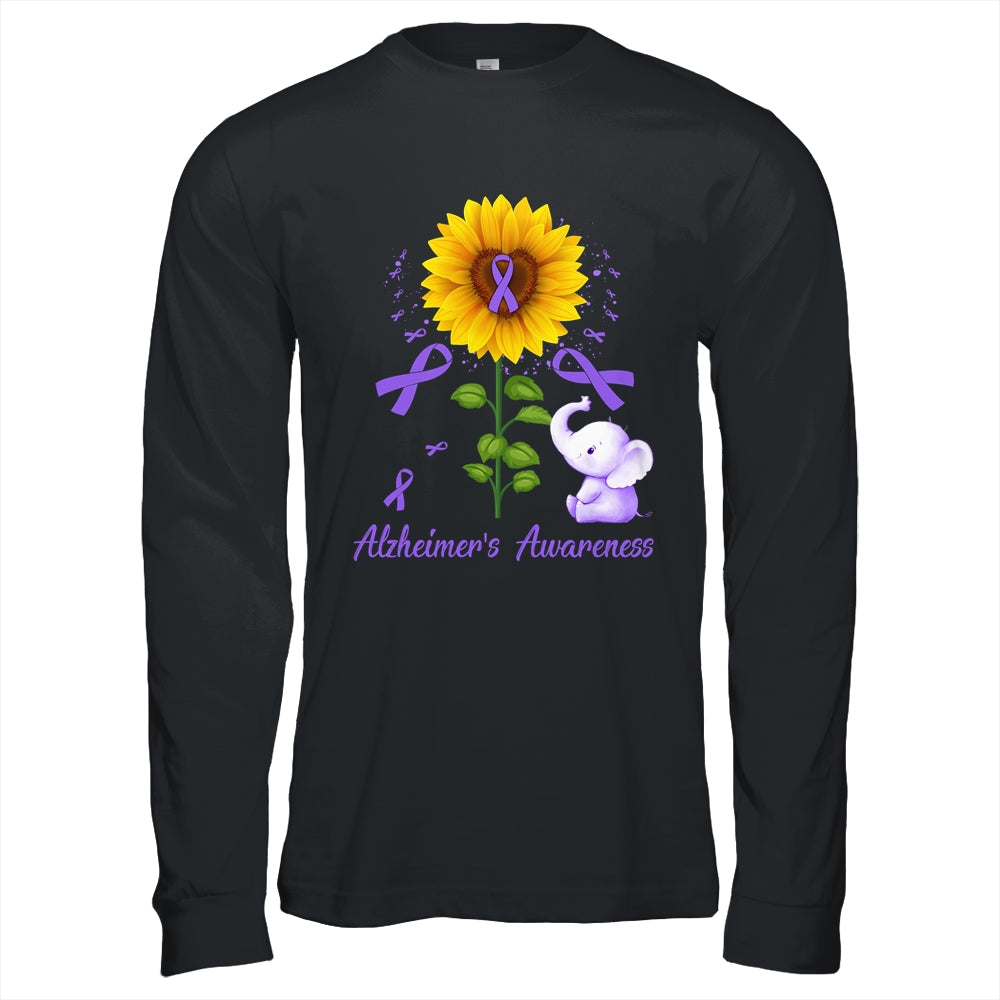 Elephant Purple Ribbon Alzheimer's Awareness Sunflower Shirt & Hoodie | teecentury