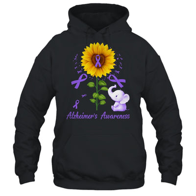 Elephant Purple Ribbon Alzheimer's Awareness Sunflower Shirt & Hoodie | teecentury