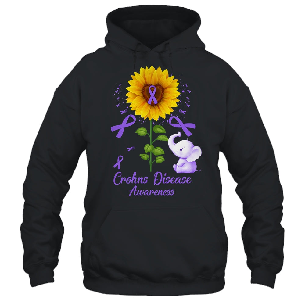 Elephant Purple Ribbon Crohns Disease Awareness Sunflower Shirt & Hoodie | teecentury