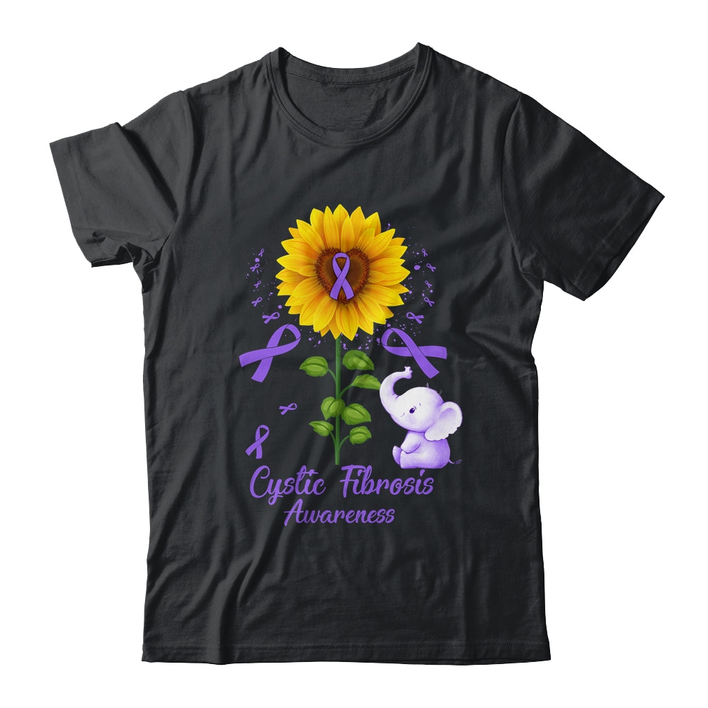 Elephant Purple Ribbon Cystic Fibrosis Awareness Sunflower Shirt & Hoodie | teecentury