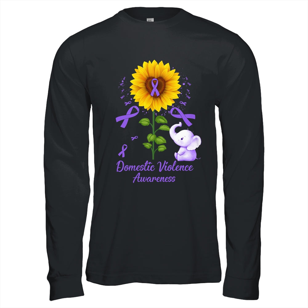 Elephant Purple Ribbon Domestic Violence Awareness Sunflower Shirt & Hoodie | teecentury