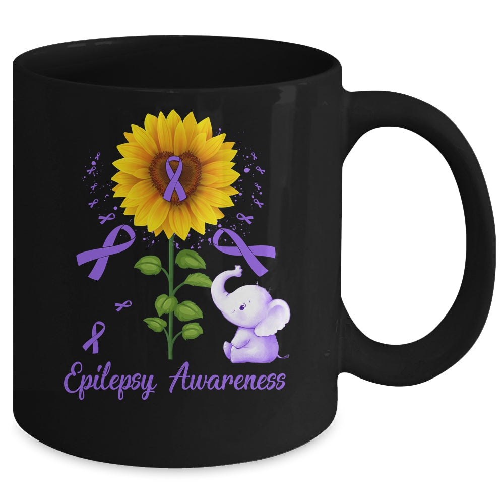 Elephant Purple Ribbon Epilepsy Awareness Sunflower Mug | teecentury