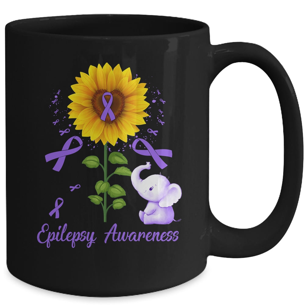 Elephant Purple Ribbon Epilepsy Awareness Sunflower Mug | teecentury