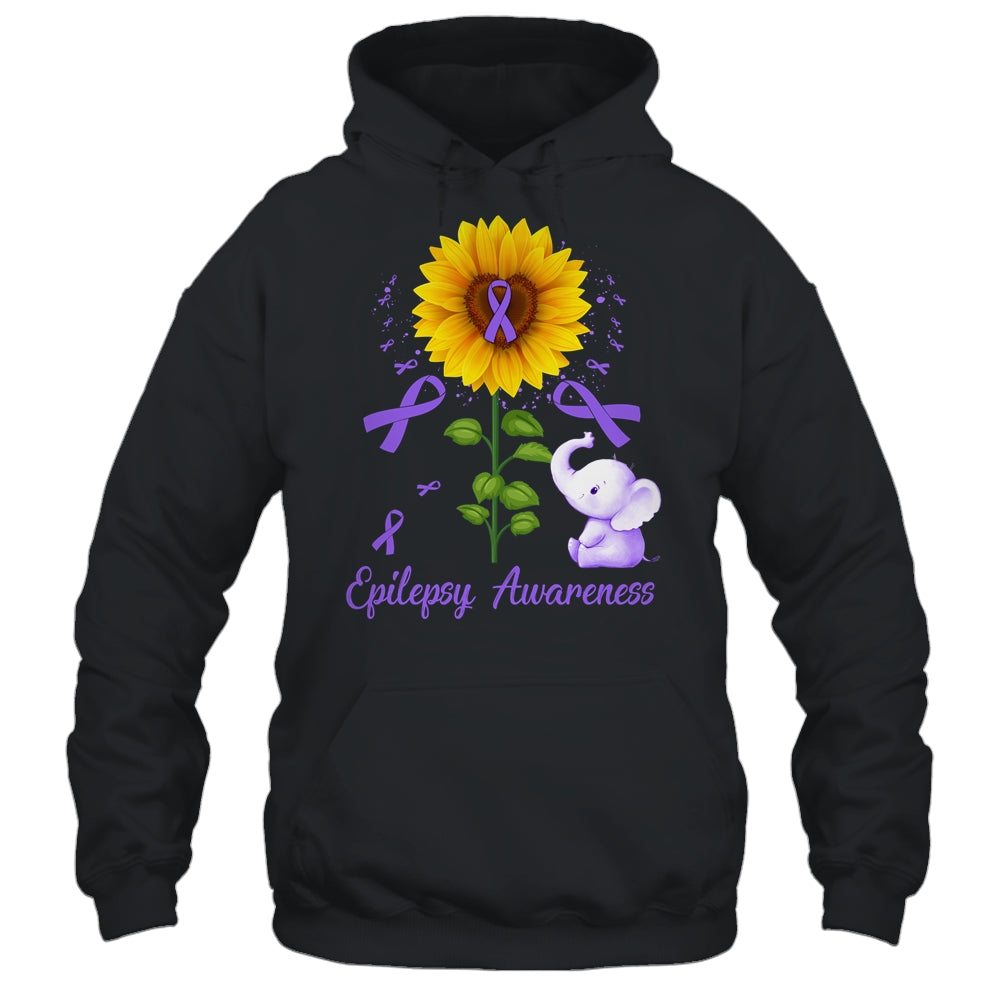 Elephant Purple Ribbon Epilepsy Awareness Sunflower Shirt & Hoodie | teecentury