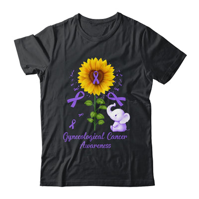 Elephant Purple Ribbon Gynecological Cancer Awareness Sunflower Shirt & Hoodie | teecentury