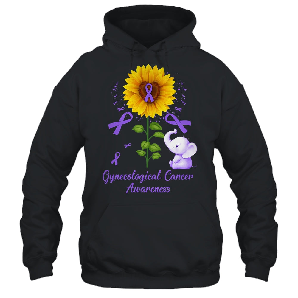 Elephant Purple Ribbon Gynecological Cancer Awareness Sunflower Shirt & Hoodie | teecentury