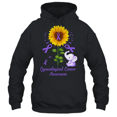 Elephant Purple Ribbon Gynecological Cancer Awareness Sunflower Shirt & Hoodie | teecentury