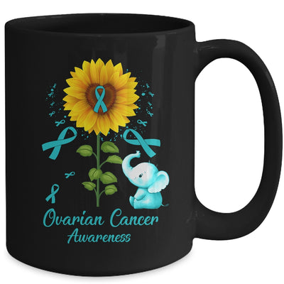 Elephant Teal Ribbon Ovarian Cancer Awareness Sunflower Mug | teecentury