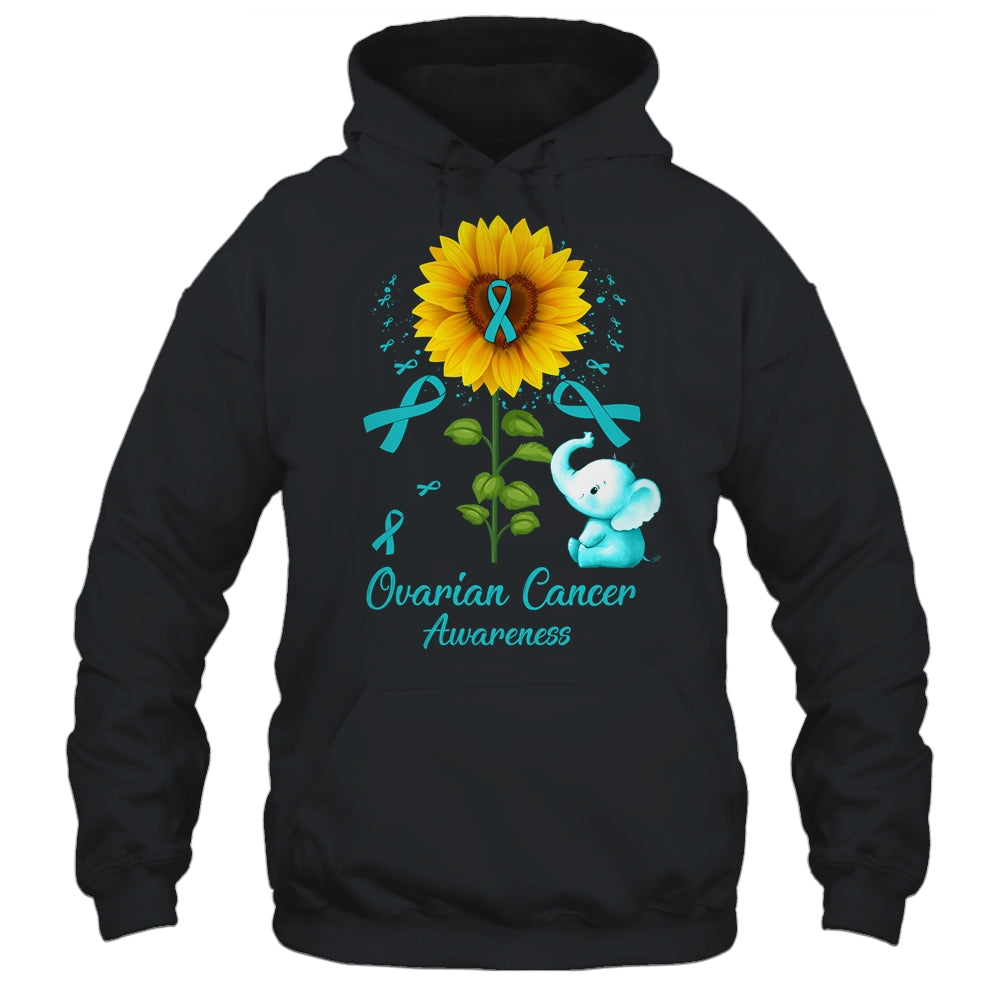 Elephant Teal Ribbon Ovarian Cancer Awareness Sunflower Shirt & Hoodie | teecentury