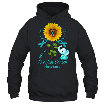 Elephant Teal Ribbon Ovarian Cancer Awareness Sunflower Shirt & Hoodie | teecentury
