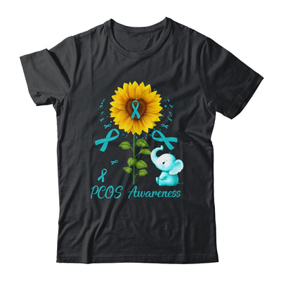 Elephant Teal Ribbon PCOS Awareness Sunflower Shirt & Hoodie | teecentury