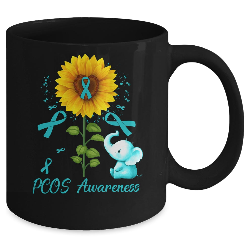 Elephant Teal Ribbon PCOS Awareness Sunflower Mug | teecentury