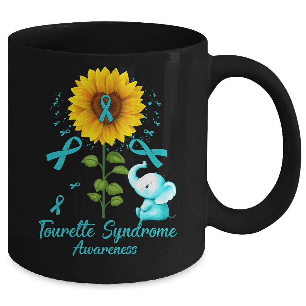 Elephant Teal Ribbon Tourette Syndrome Awareness Sunflower Mug | teecentury