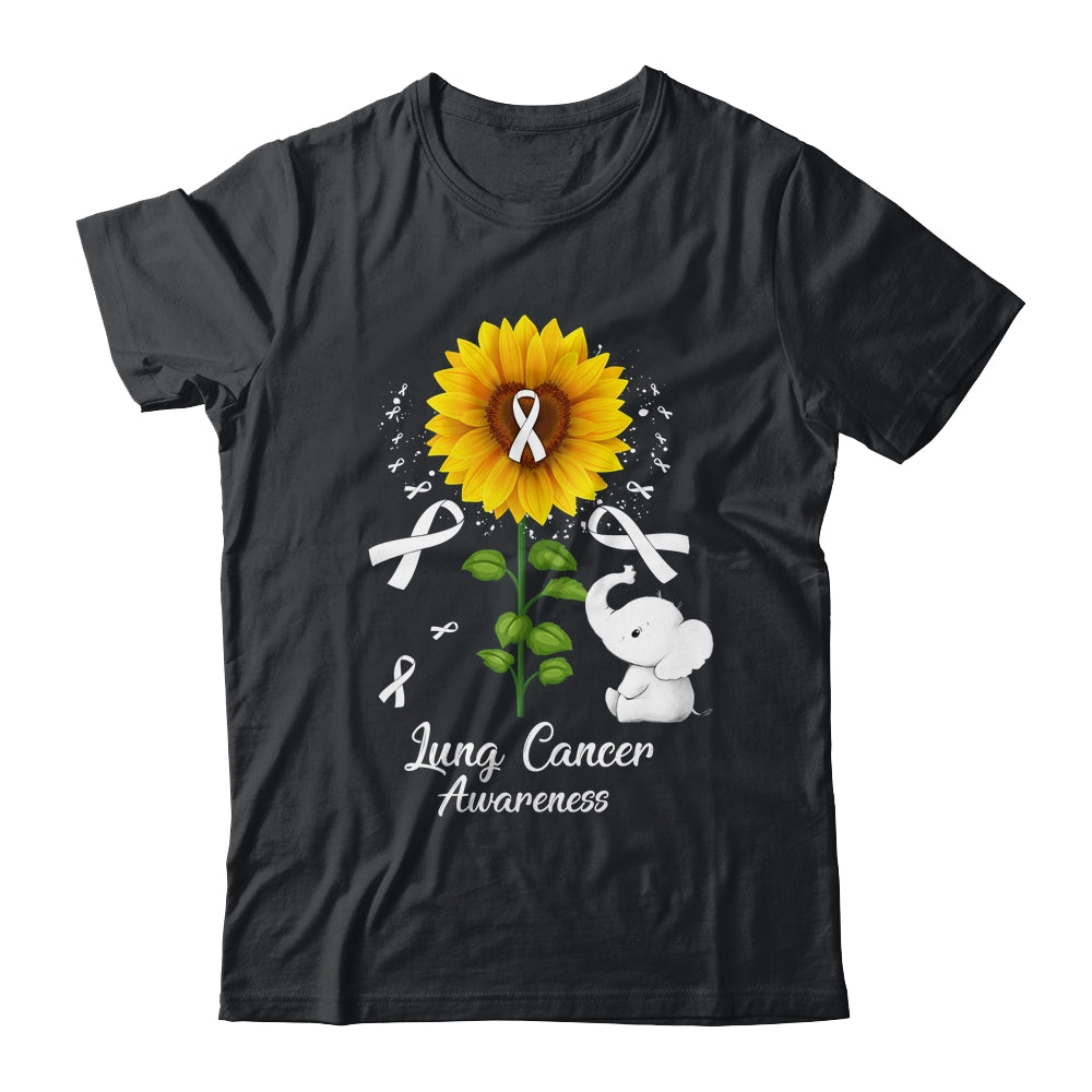 Elephant White Ribbon Lung Cancer Awareness Sunflower Shirt & Hoodie | teecentury