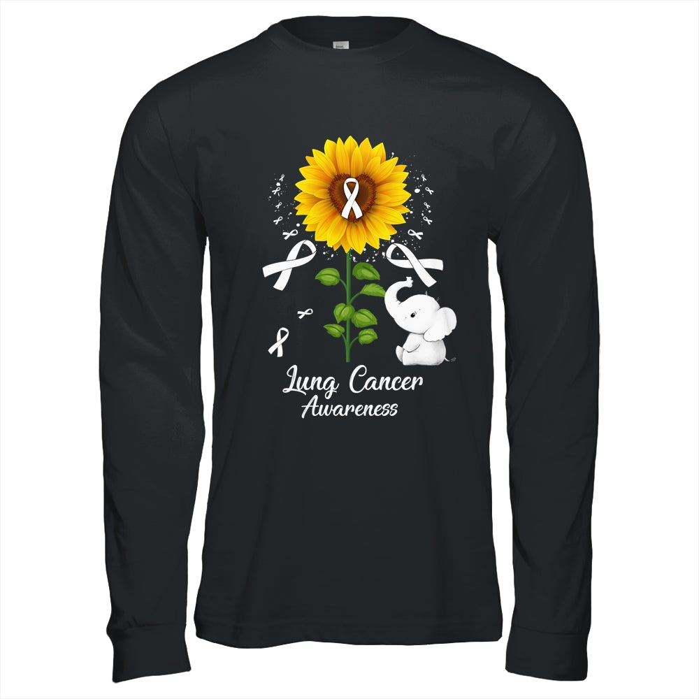 Elephant White Ribbon Lung Cancer Awareness Sunflower Shirt & Hoodie | teecentury