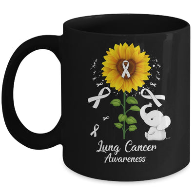 Elephant White Ribbon Lung Cancer Awareness Sunflower Mug | teecentury