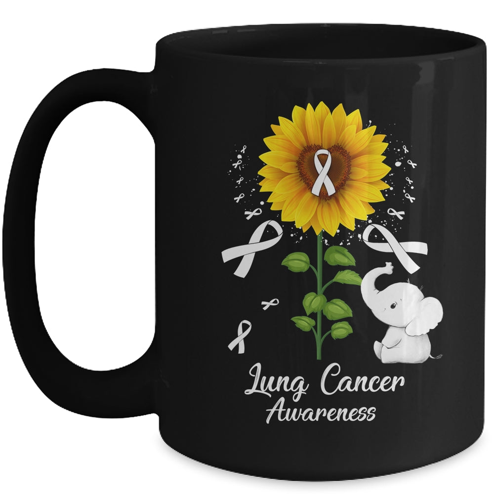 Elephant White Ribbon Lung Cancer Awareness Sunflower Mug | teecentury