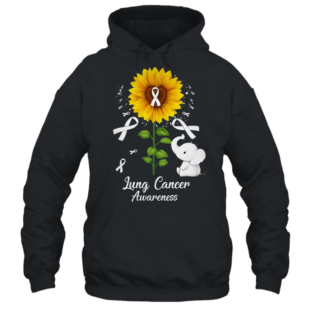 Elephant White Ribbon Lung Cancer Awareness Sunflower Shirt & Hoodie | teecentury
