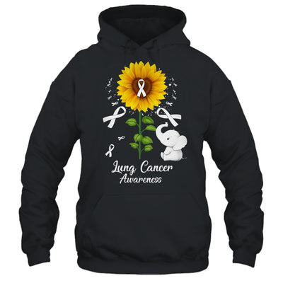 Elephant White Ribbon Lung Cancer Awareness Sunflower Shirt & Hoodie | teecentury