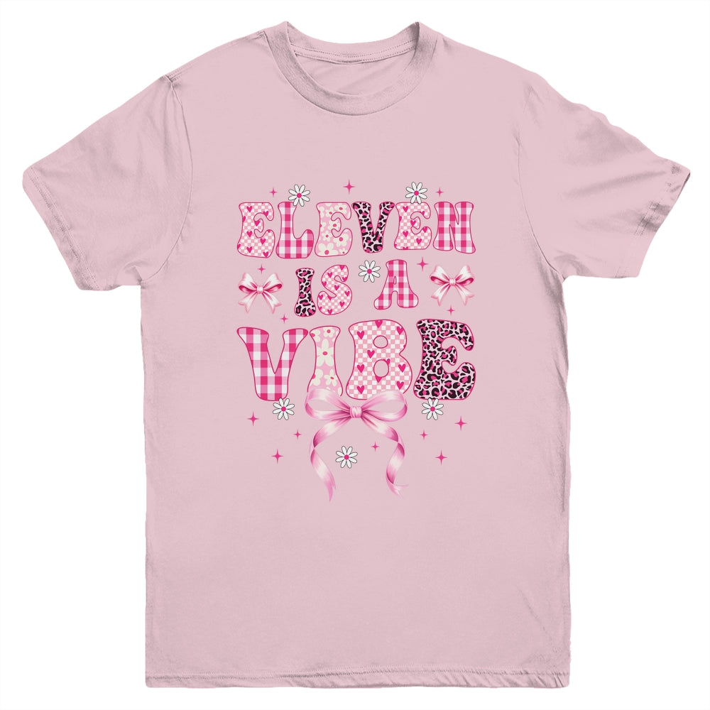 Eleven Is A Vibe Groovy 11th Birthday Girl Coquette Bow Youth Shirt | teecentury