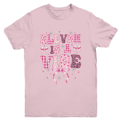 Eleven Is A Vibe Groovy 11th Birthday Girl Coquette Bow Youth Shirt | teecentury