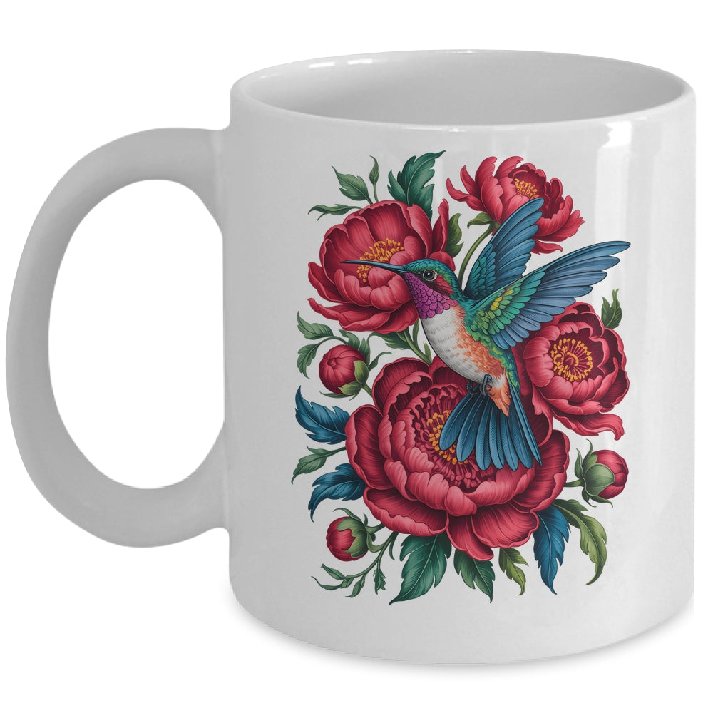 Enchanted Hummingbird Rose Cottagecore Vintage Floral Bird Mug | teecentury