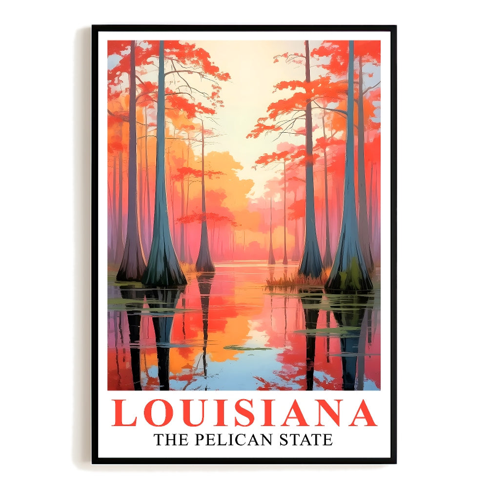 Enchanting Louisiana Art Print Poster Bayou Sunset Pelican State Travel Souvenir Wall Art Landscape Painting Picture For Home Living Room Office Bedroom Decor Unframed | teecentury
