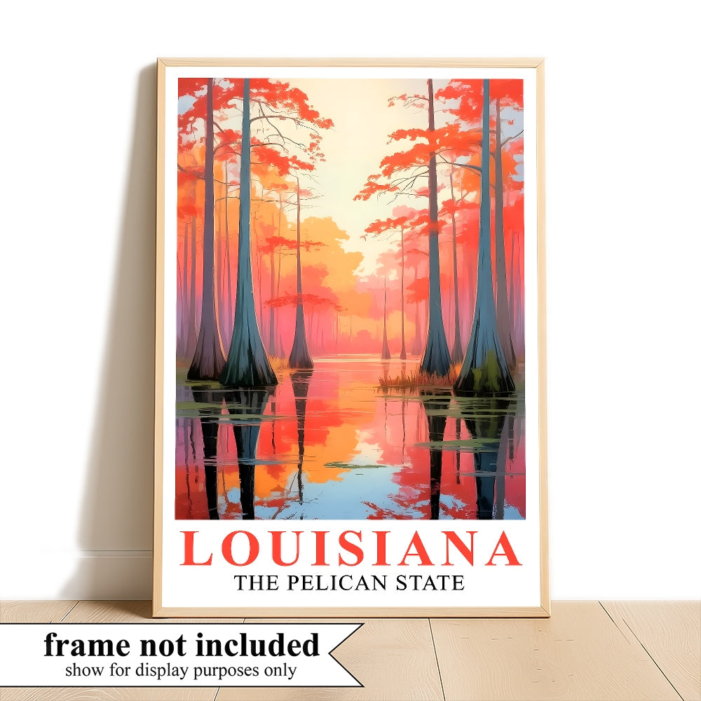 Enchanting Louisiana Art Print Poster Bayou Sunset Pelican State Travel Souvenir Wall Art Landscape Painting Picture For Home Living Room Office Bedroom Decor Unframed | teecentury