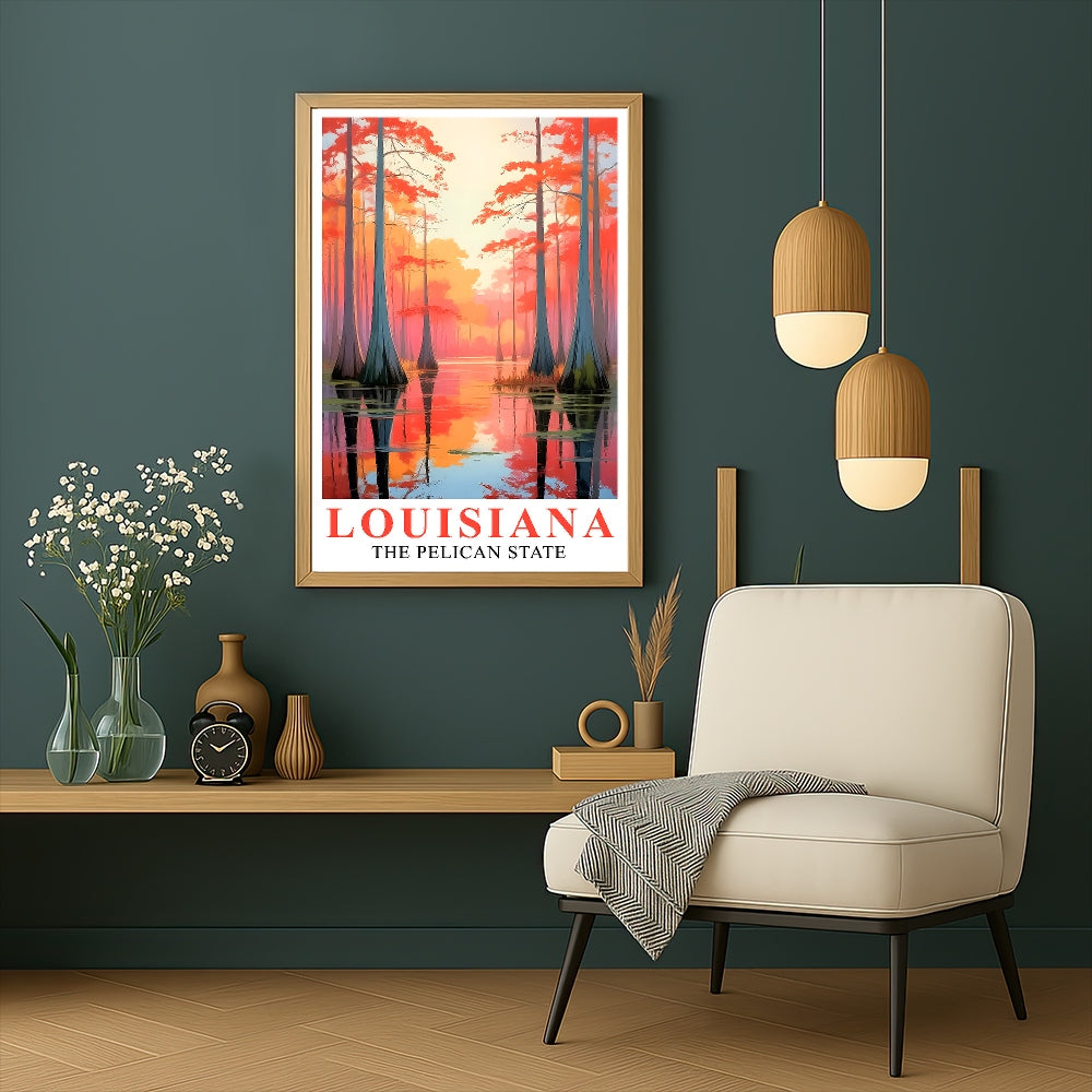 Enchanting Louisiana Art Print Poster Bayou Sunset Pelican State Travel Souvenir Wall Art Landscape Painting Picture For Home Living Room Office Bedroom Decor Unframed | teecentury