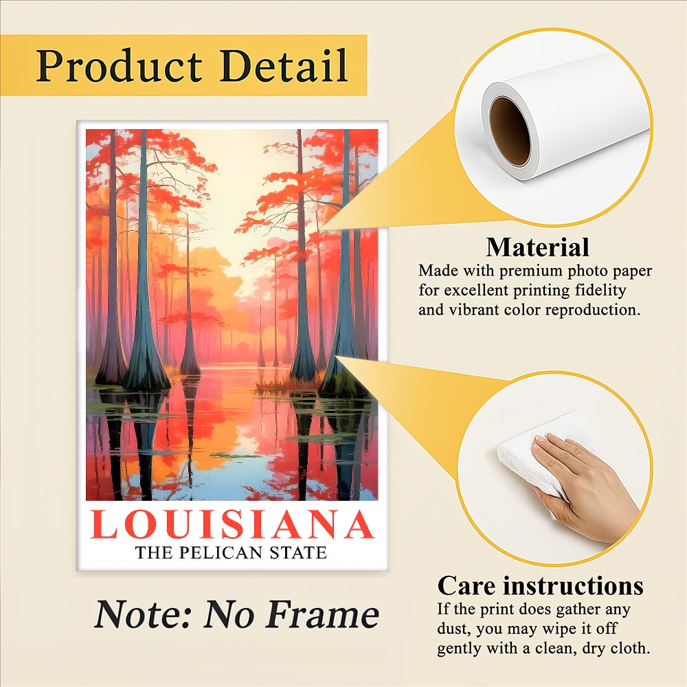 Enchanting Louisiana Art Print Poster Bayou Sunset Pelican State Travel Souvenir Wall Art Landscape Painting Picture For Home Living Room Office Bedroom Decor Unframed | teecentury