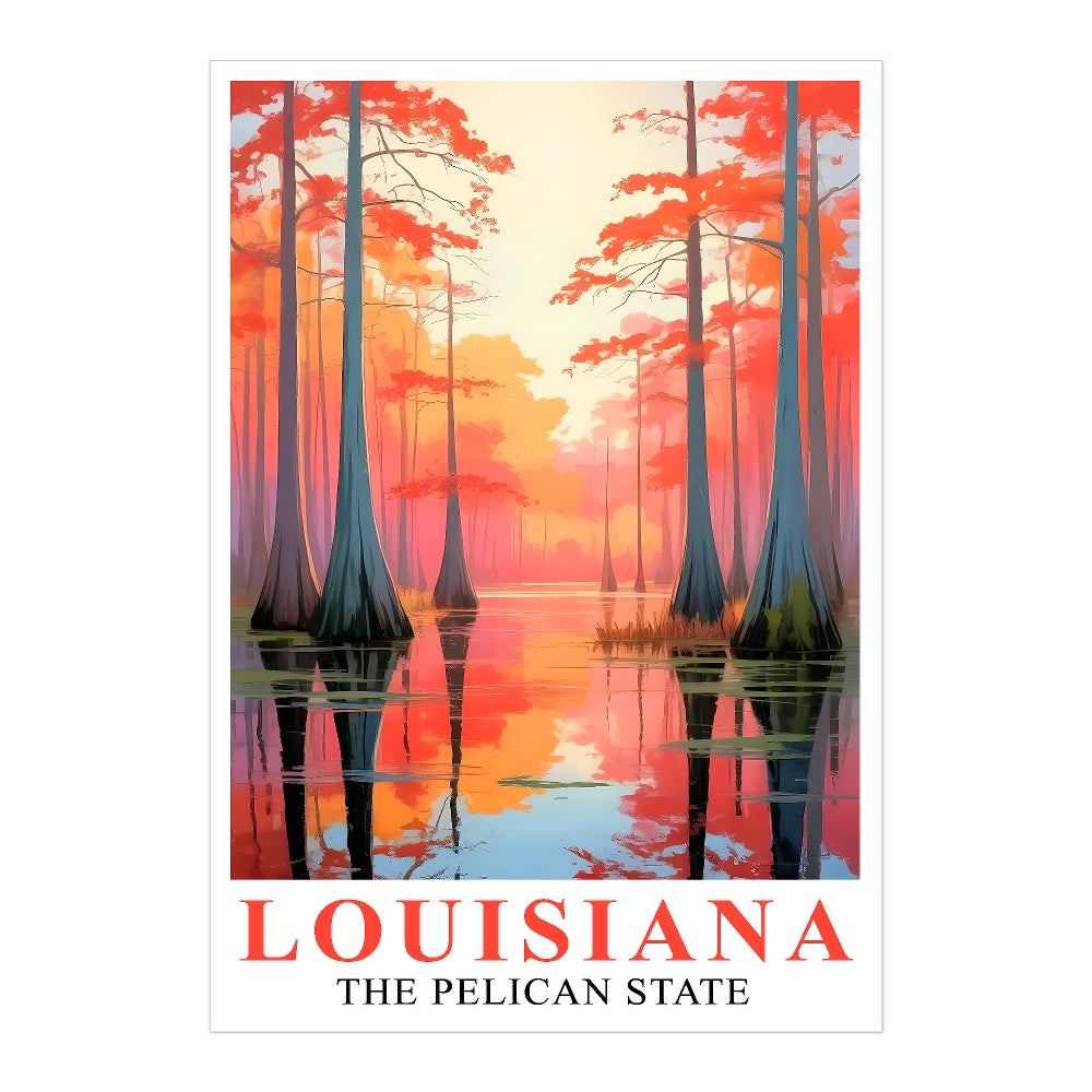 Enchanting Louisiana Art Print Poster Bayou Sunset Pelican State Travel Souvenir Wall Art Landscape Painting Picture For Home Living Room Office Bedroom Decor Unframed | teecentury