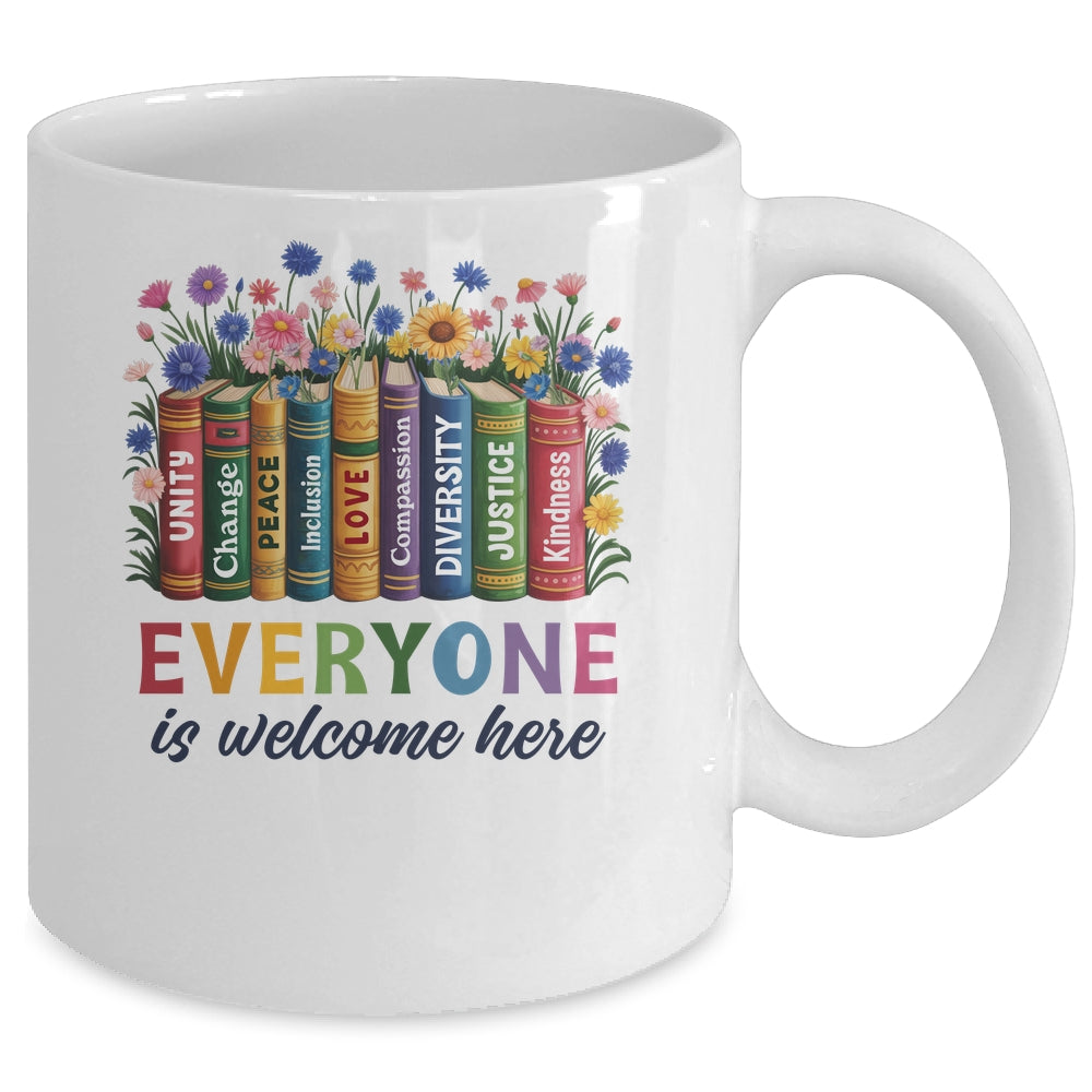 Everyone Is Welcome Here Floral Book LGBT Pride Equality Mug | teecentury