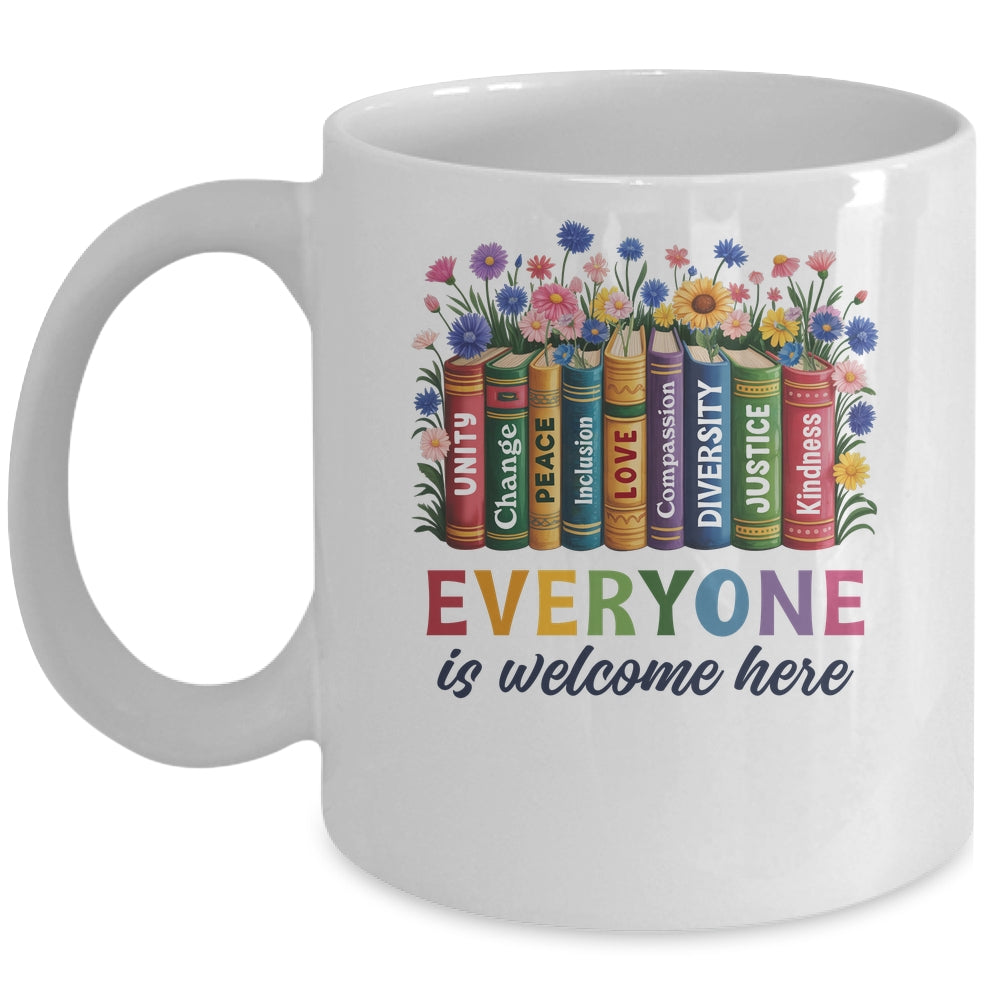 Everyone Is Welcome Here Floral Book LGBT Pride Equality Mug | teecentury