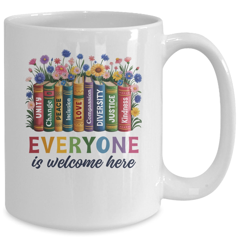 Everyone Is Welcome Here Floral Book LGBT Pride Equality Mug | teecentury