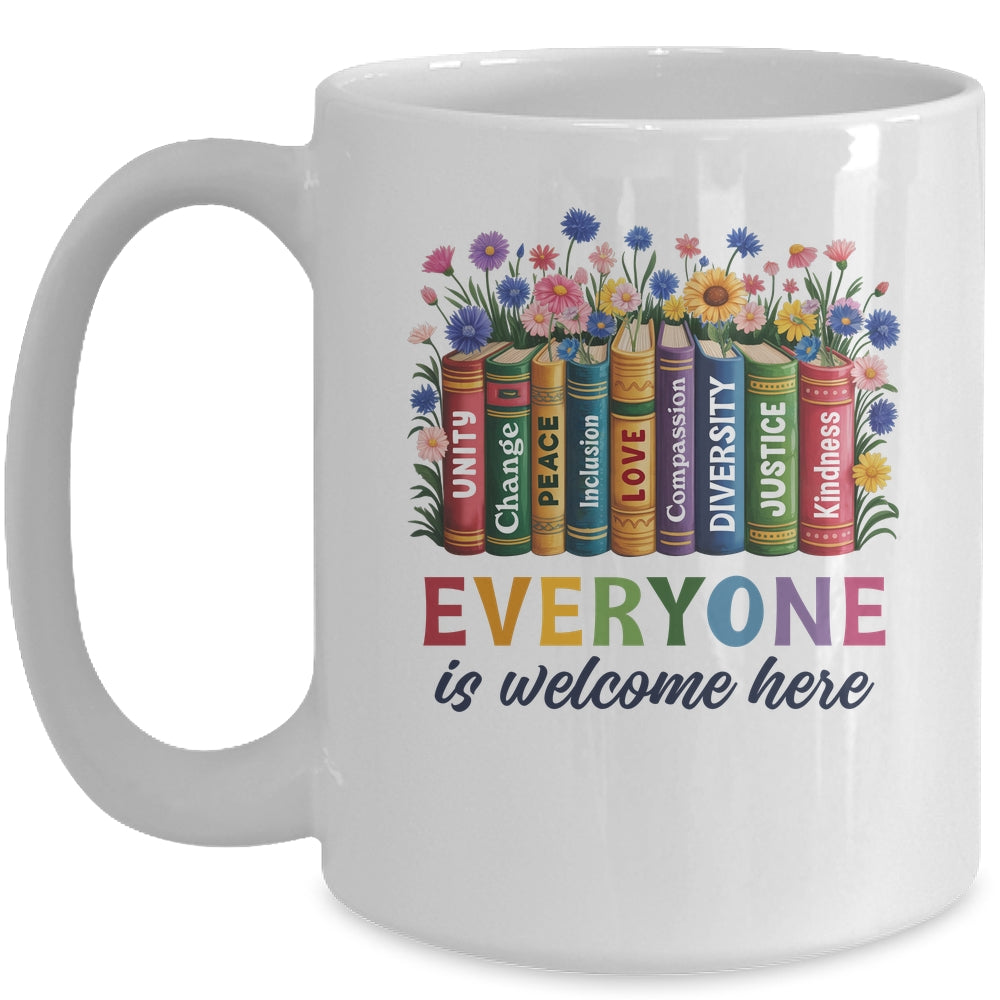 Everyone Is Welcome Here Floral Book LGBT Pride Equality Mug | teecentury