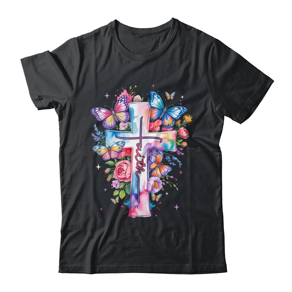 Faith Cross Floral Butterflies Christ Flowers Religious Shirt & Hoodie | teecentury