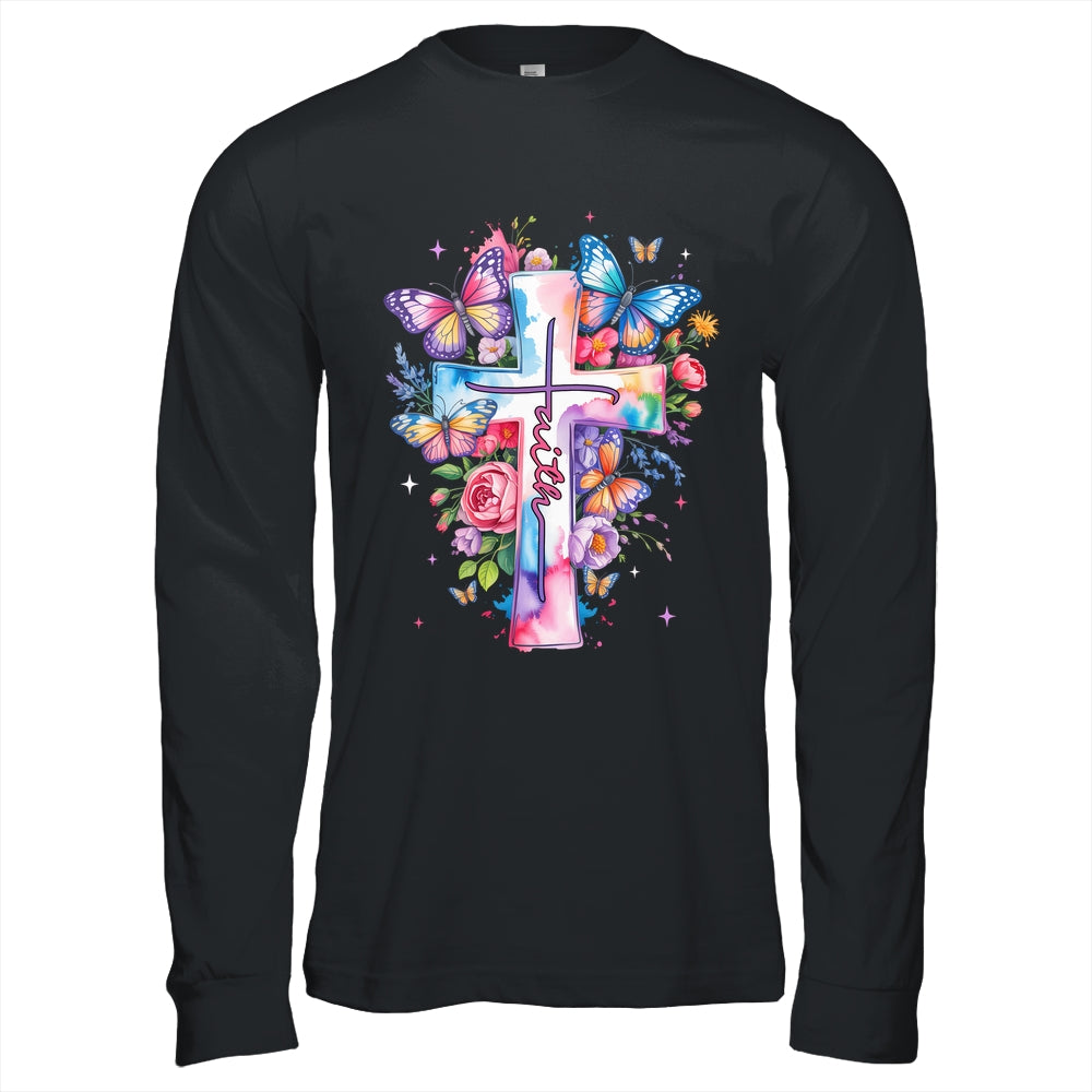 Faith Cross Floral Butterflies Christ Flowers Religious Shirt & Hoodie | teecentury