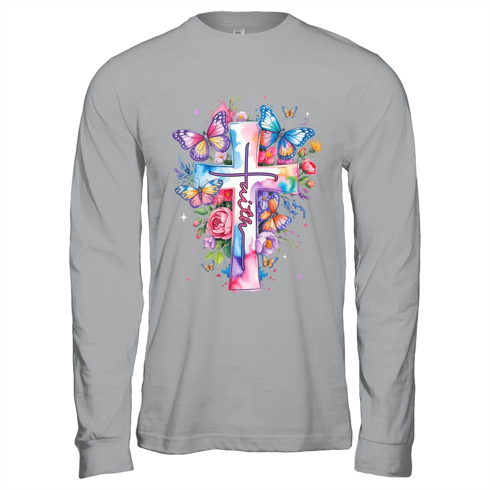 Faith Cross Floral Butterflies Christ Flowers Religious Shirt & Hoodie | teecentury