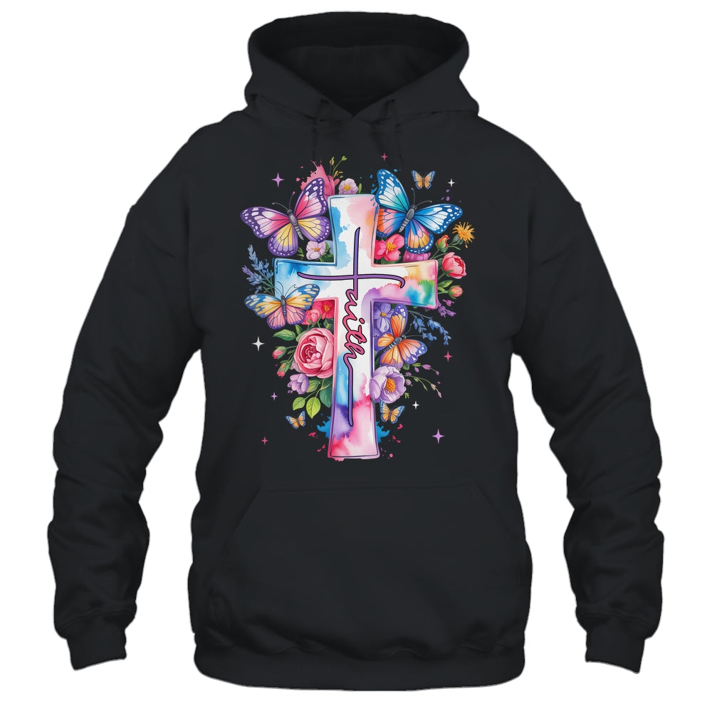 Faith Cross Floral Butterflies Christ Flowers Religious Shirt & Hoodie | teecentury