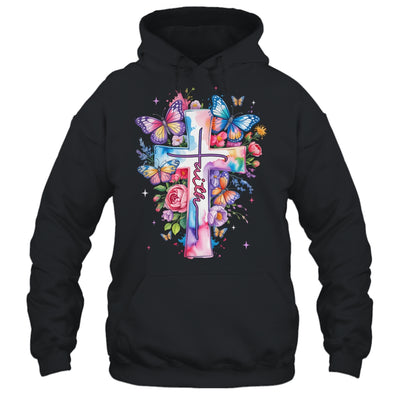 Faith Cross Floral Butterflies Christ Flowers Religious Shirt & Hoodie | teecentury