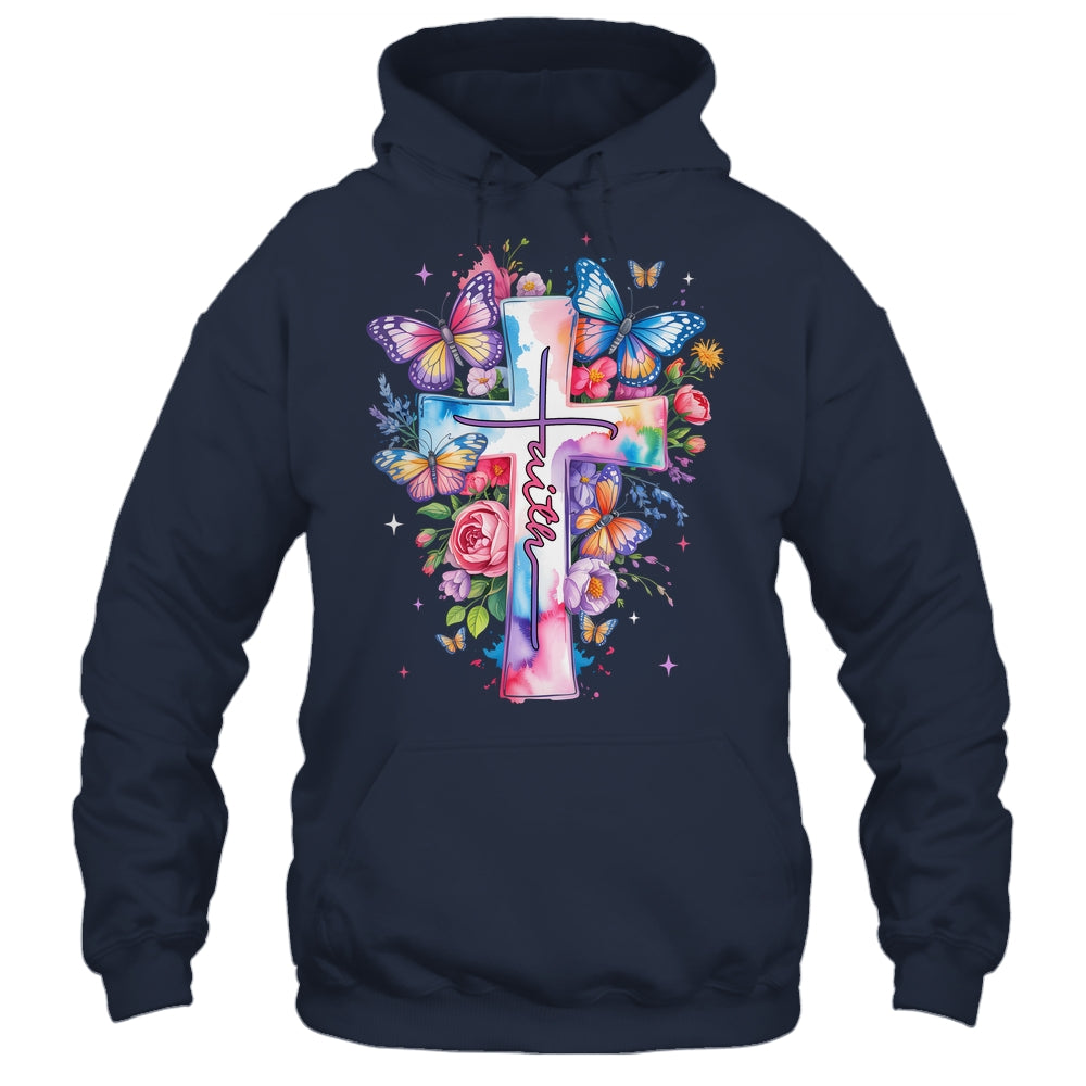 Faith Cross Floral Butterflies Christ Flowers Religious Shirt & Hoodie | teecentury
