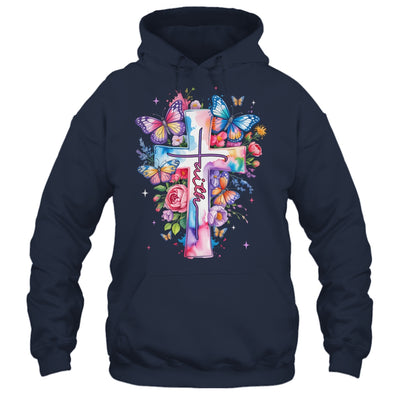 Faith Cross Floral Butterflies Christ Flowers Religious Shirt & Hoodie | teecentury