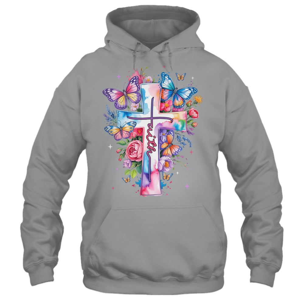 Faith Cross Floral Butterflies Christ Flowers Religious Shirt & Hoodie | teecentury