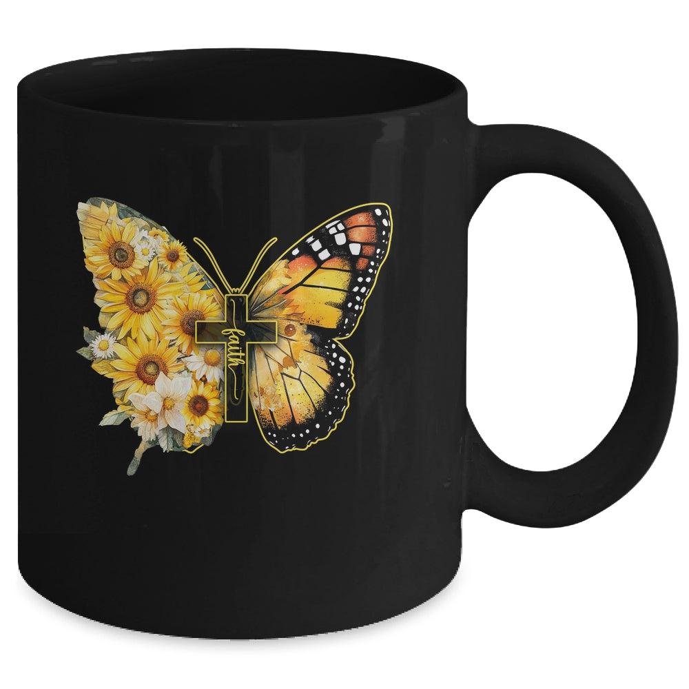 Faith Cross Sunflower Butterfly Christian Women Vintage Mug | teecentury