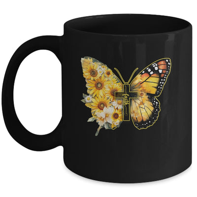 Faith Cross Sunflower Butterfly Christian Women Vintage Mug | teecentury